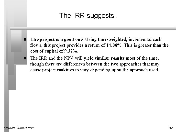 The IRR suggests. . The project is a good one. Using time-weighted, incremental cash