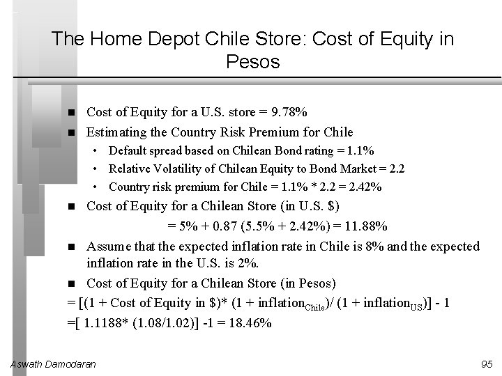 The Home Depot Chile Store: Cost of Equity in Pesos Cost of Equity for