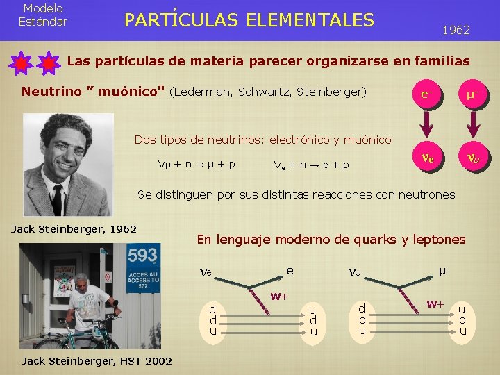 Modelo Estándar PARTÍCULAS ELEMENTALES 1962 Las partículas de materia parecer organizarse en familias Neutrino