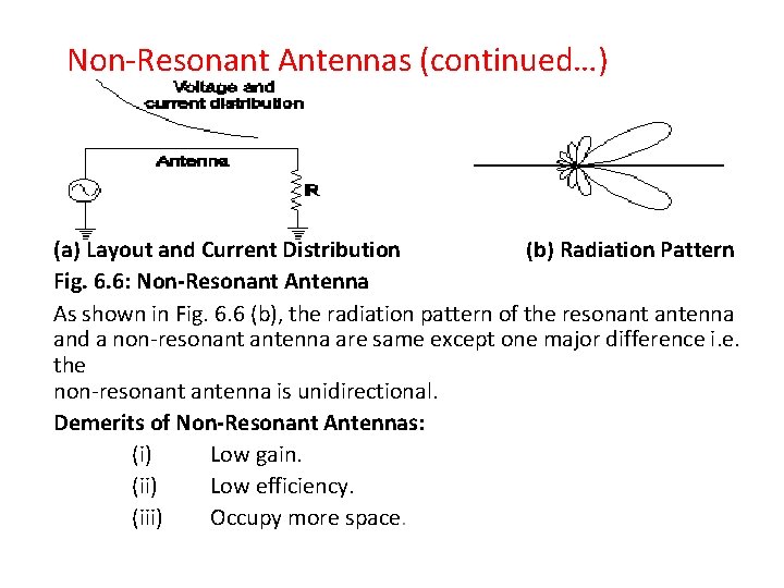 Non-Resonant Antennas (continued…) (a) Layout and Current Distribution (b) Radiation Pattern Fig. 6. 6: