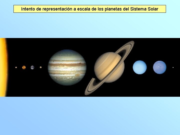 Intento de representación a escala de los planetas del Sistema Solar 