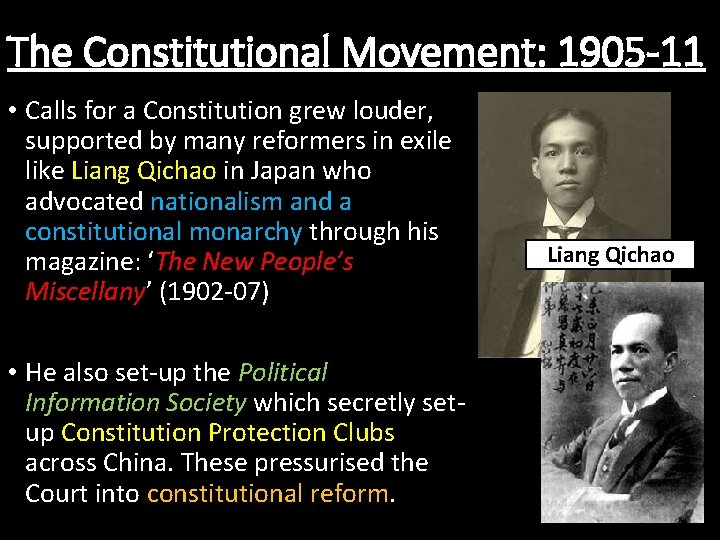 The Constitutional Movement: 1905 -11 • Calls for a Constitution grew louder, supported by
