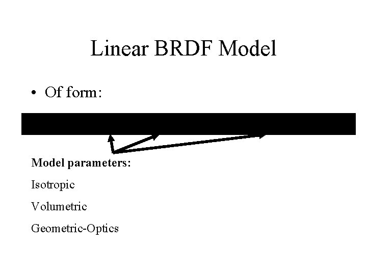 Linear BRDF Model • Of form: Model parameters: Isotropic Volumetric Geometric-Optics 