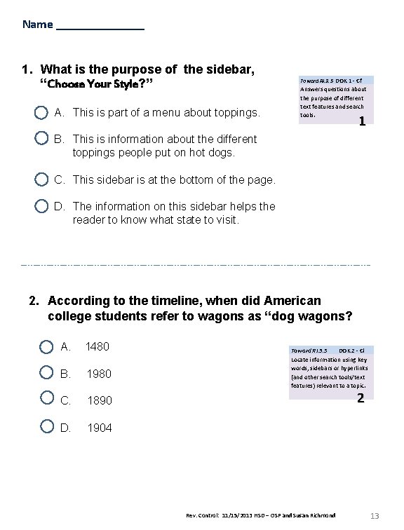 Name _______ 1. What is the purpose of the sidebar, “Choose Your Style? ” Name _______ 1. What is the purpose of the sidebar, “Choose Your Style? ”