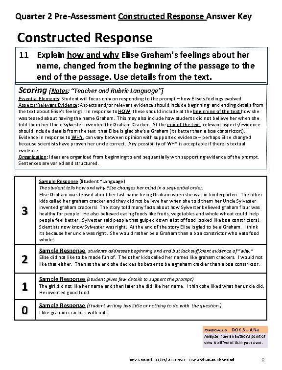 Quarter 2 Pre-Assessment Constructed Response Answer Key Constructed Response 11 Explain how and why Quarter 2 Pre-Assessment Constructed Response Answer Key Constructed Response 11 Explain how and why