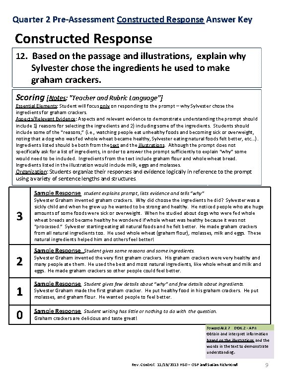 Quarter 2 Pre-Assessment Constructed Response Answer Key Constructed Response 12. Based on the passage Quarter 2 Pre-Assessment Constructed Response Answer Key Constructed Response 12. Based on the passage