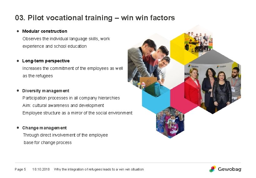 03. Pilot vocational training – win factors Modular construction Observes the individual language skills,