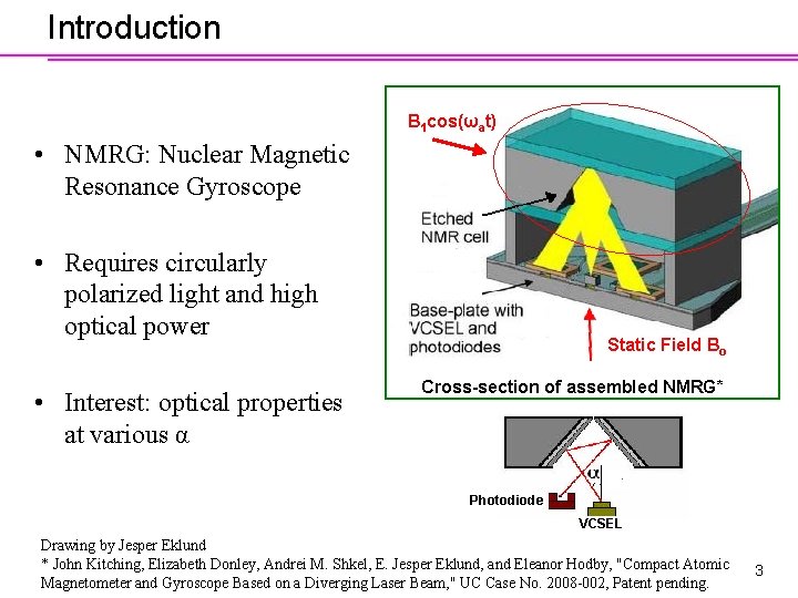 Introduction B 1 cos(ωat) • NMRG: Nuclear Magnetic Resonance Gyroscope • Requires circularly polarized