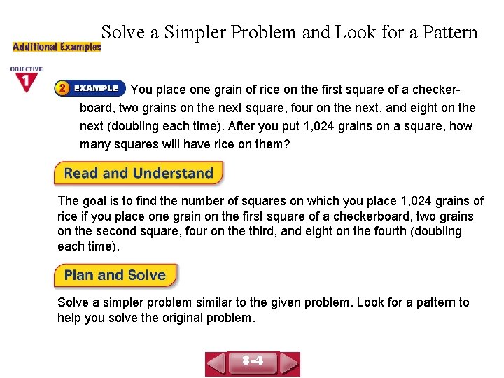 COURSE 3 LESSON 8 -4 Solve a Simpler Problem and Look for a Pattern