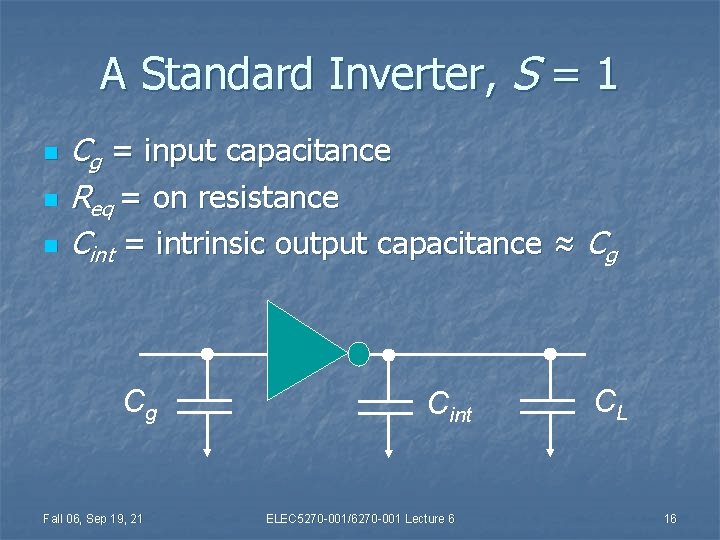 A Standard Inverter, S = 1 n n n Cg = input capacitance Req
