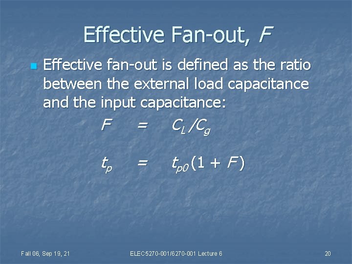 Effective Fan-out, F n Effective fan-out is defined as the ratio between the external