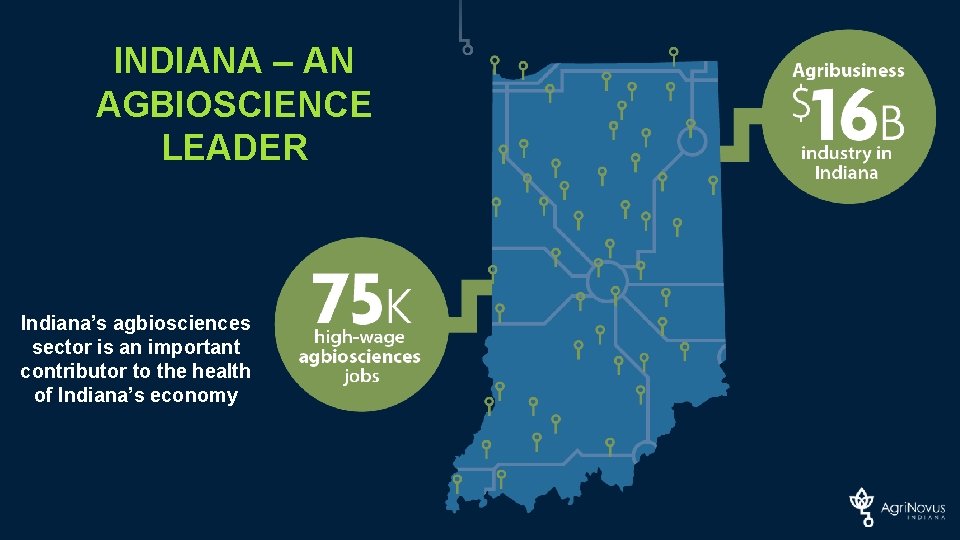 INDIANA – AN AGBIOSCIENCE LEADER Indiana’s agbiosciences sector is an important contributor to the