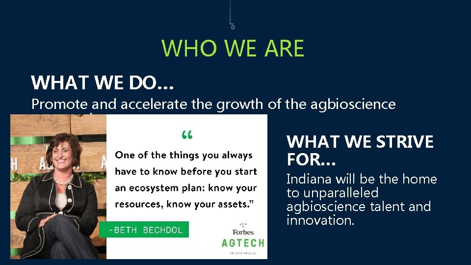 WHO WE ARE WHAT WE DO… Promote and accelerate the growth of the agbioscience