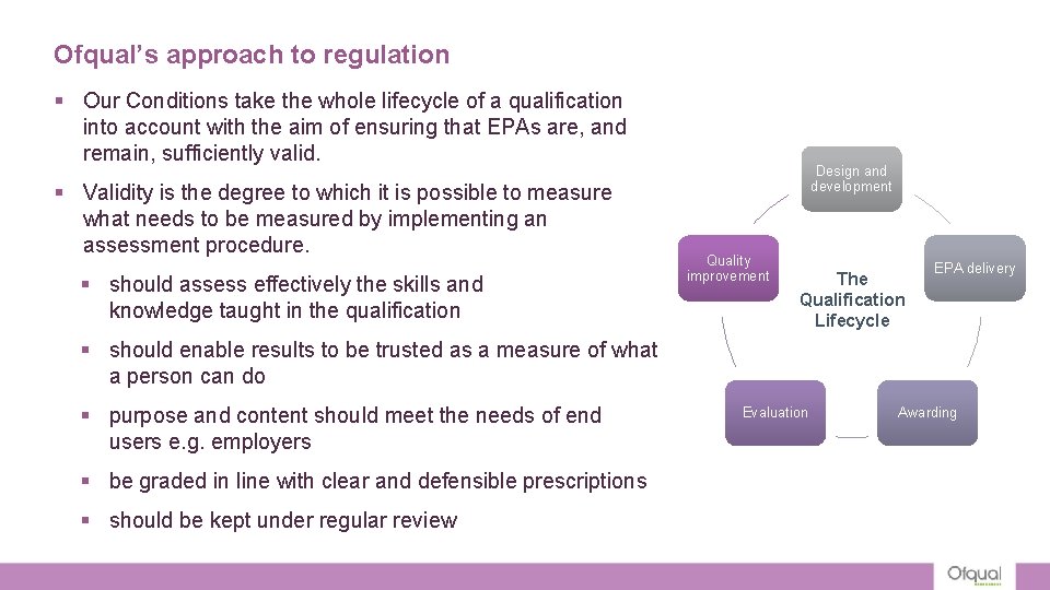 Ofqual’s approach to regulation § Our Conditions take the whole lifecycle of a qualification Ofqual’s approach to regulation § Our Conditions take the whole lifecycle of a qualification