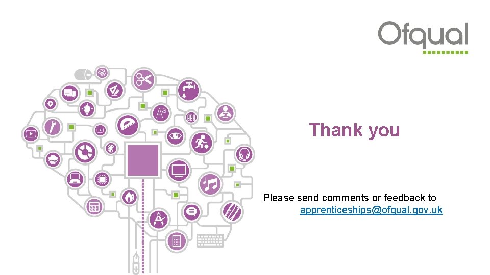 Thank you Please send comments or feedback to apprenticeships@ofqual. gov. uk Thank you Please send comments or feedback to apprenticeships@ofqual. gov. uk