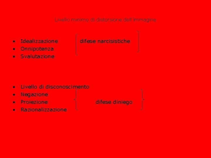 Livello minimo di distorsione dell’immagine • Idealizzazione • Onnipotenza • Svalutazione • • difese