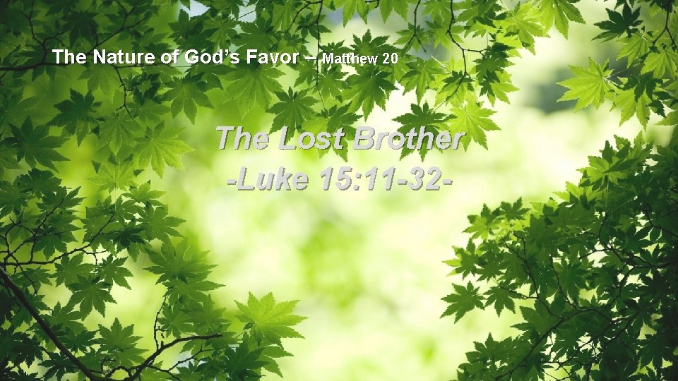 The Nature of God’s Favor – Matthew 20 The Lost Brother -Luke 15: 11