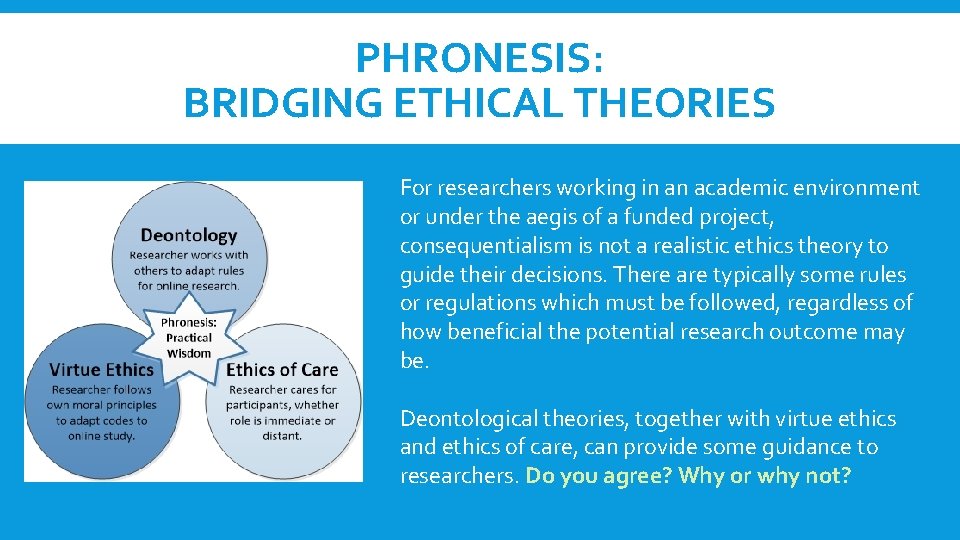 PHRONESIS: BRIDGING ETHICAL THEORIES For researchers working in an academic environment or under the