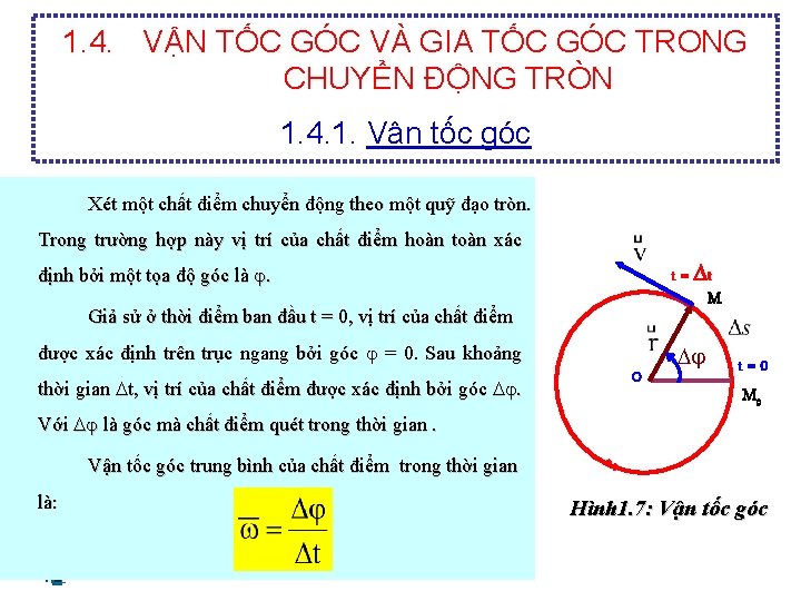 1. 4. VẬN TỐC GÓC VÀ GIA TỐC GÓC TRONG CHUYỂN ĐỘNG TRÒN 1.