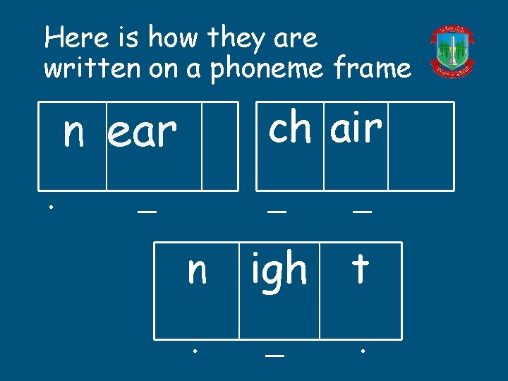 Here is how they are written on a phoneme frame n ear. ch air