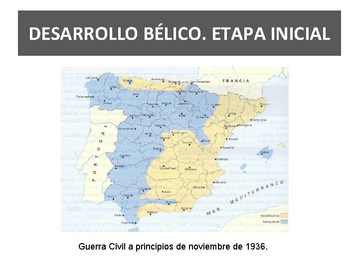 DESARROLLO BÉLICO. ETAPA INICIAL Guerra Civil a principios de noviembre de 1936. 