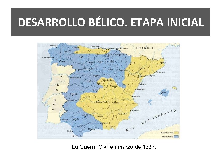 DESARROLLO BÉLICO. ETAPA INICIAL La Guerra Civil en marzo de 1937. 