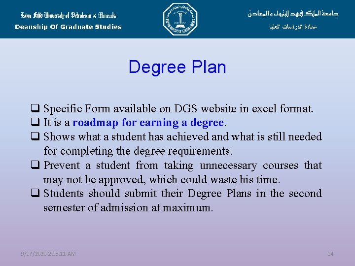 Degree Plan q Specific Form available on DGS website in excel format. q It