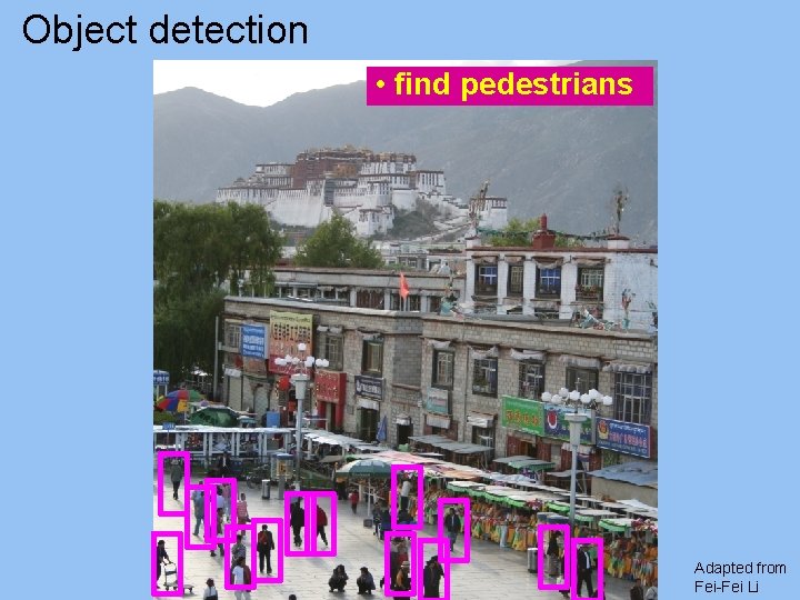 Object detection • find pedestrians Adapted from Fei-Fei Li Object detection • find pedestrians Adapted from Fei-Fei Li