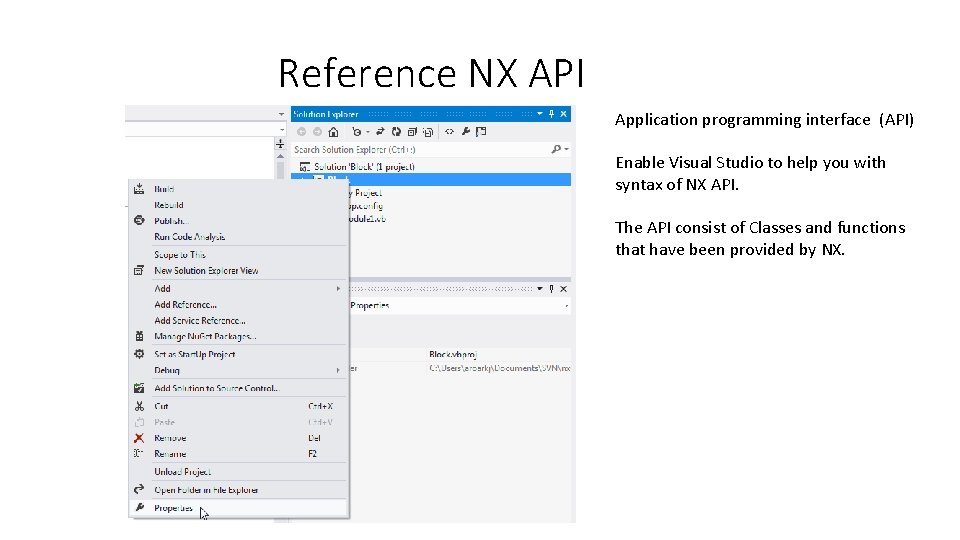 Reference NX API Application programming interface (API) Enable Visual Studio to help you with