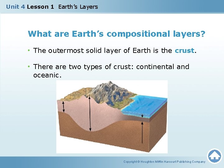 Unit 4 Lesson 1 Earth’s Layers What are Earth’s compositional layers? • The outermost