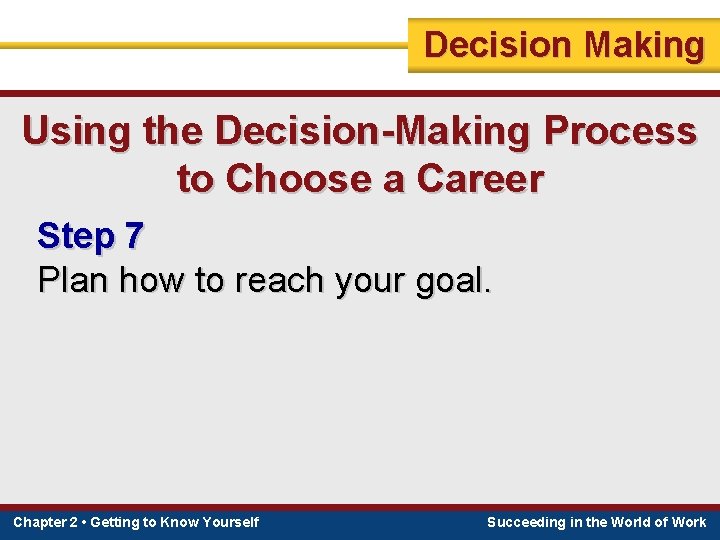 Decision Making Using the Decision-Making Process to Choose a Career Step 7 Plan how