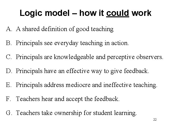 Logic model – how it could work A. A shared definition of good teaching