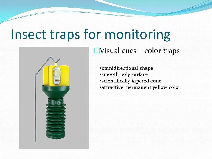 Insect traps for monitoring �Visual cues – color traps • omnidirectional shape • smooth