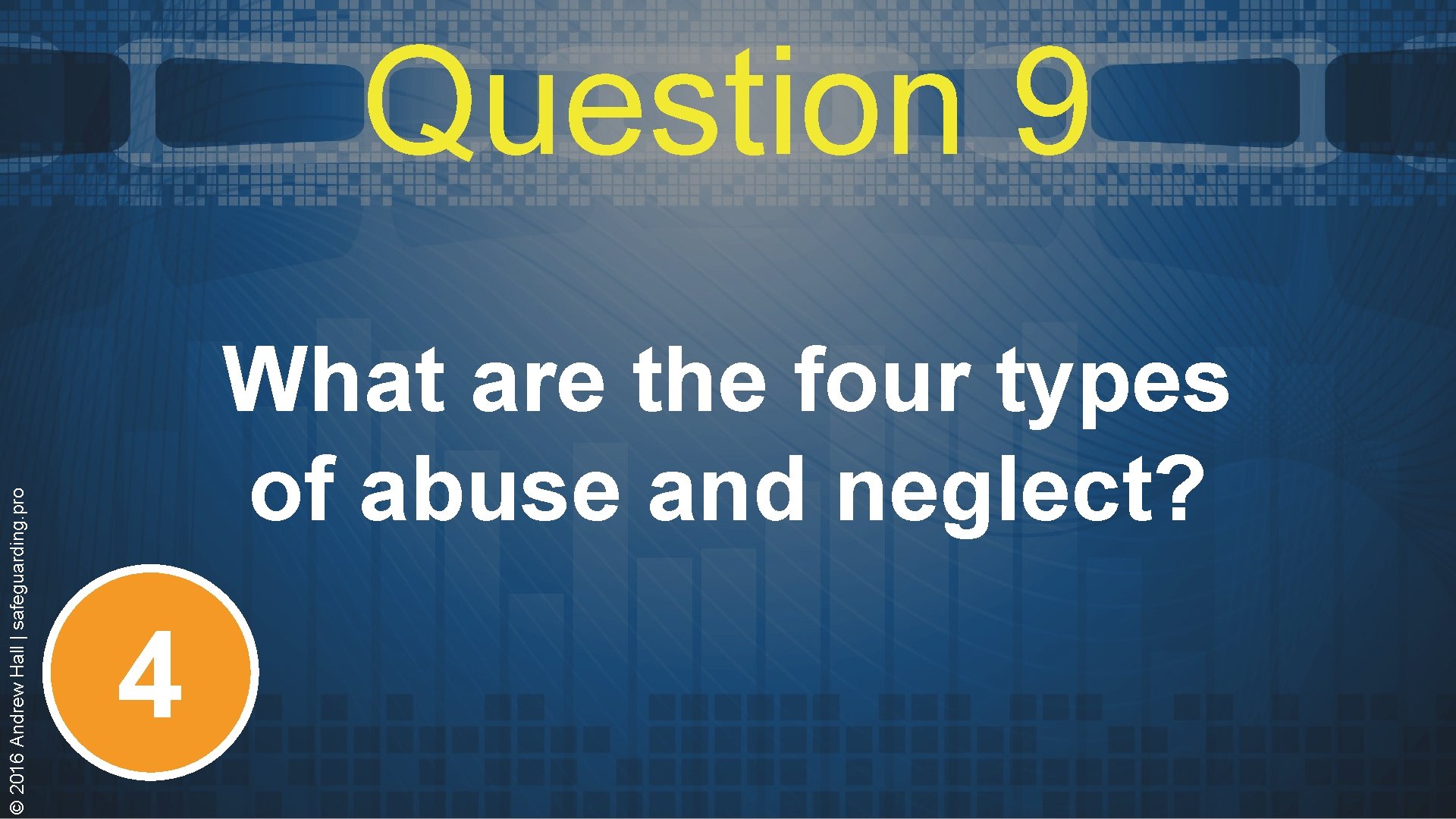 © 2016 Andrew Hall | safeguarding. pro Question 9 What are the four types
