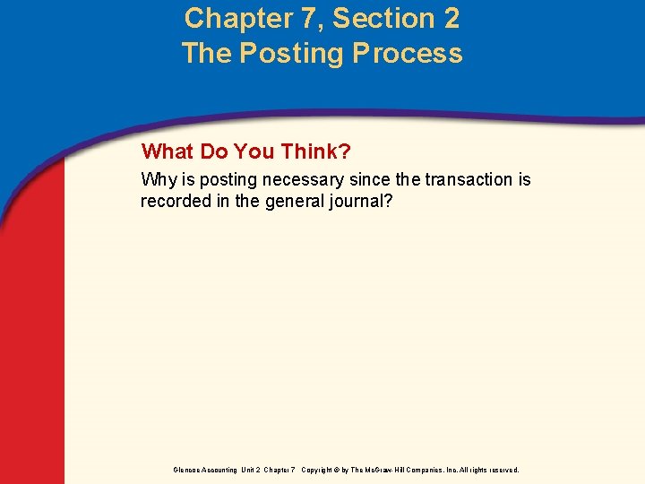 Chapter 7, Section 2 The Posting Process What Do You Think? Why is posting