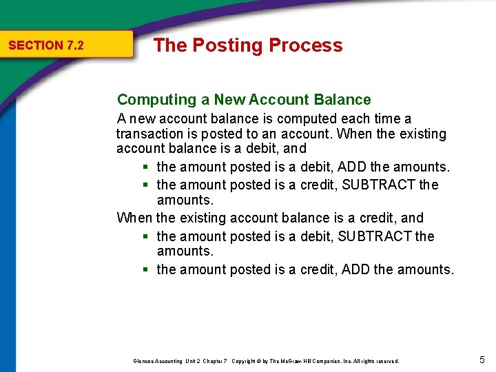 SECTION 7. 2 The Posting Process Computing a New Account Balance A new account