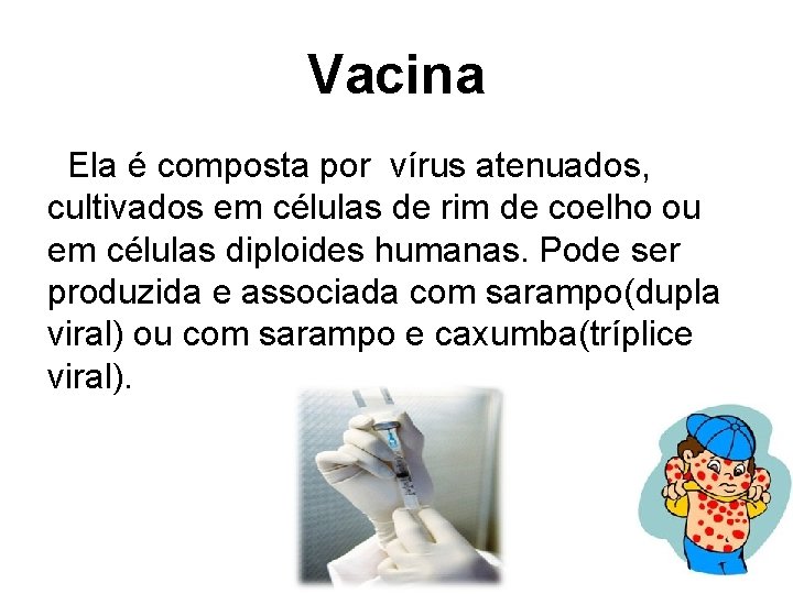 Vacina Ela é composta por vírus atenuados, cultivados em células de rim de coelho