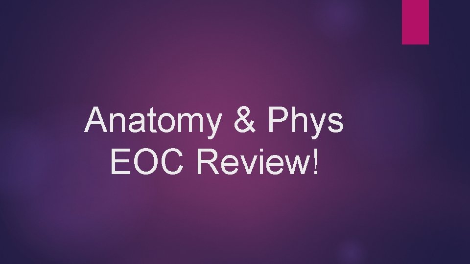 Anatomy & Phys EOC Review! 