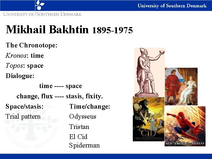 Mikhail Bakhtin 1895 -1975 The Chronotope: Kronos: time Topos: space Dialogue: time ---- space