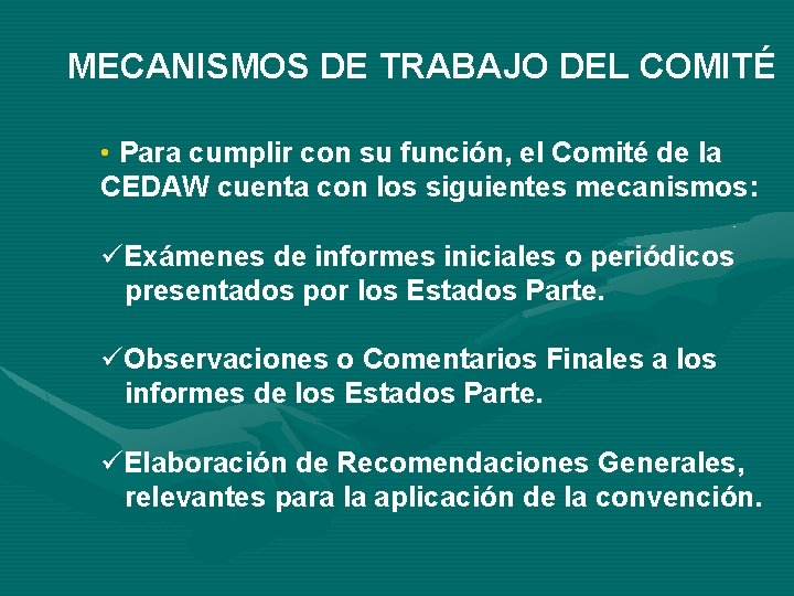 MECANISMOS DE TRABAJO DEL COMITÉ • Para cumplir con su función, el Comité de