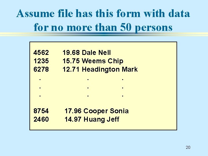 Assume file has this form with data for no more than 50 persons 4562