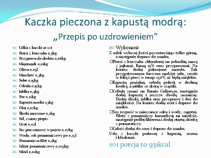 Kaczka pieczona z kapustą modrą: „Przepis po uzdrowieniem” Udka z kaczki 10 szt. Piersi