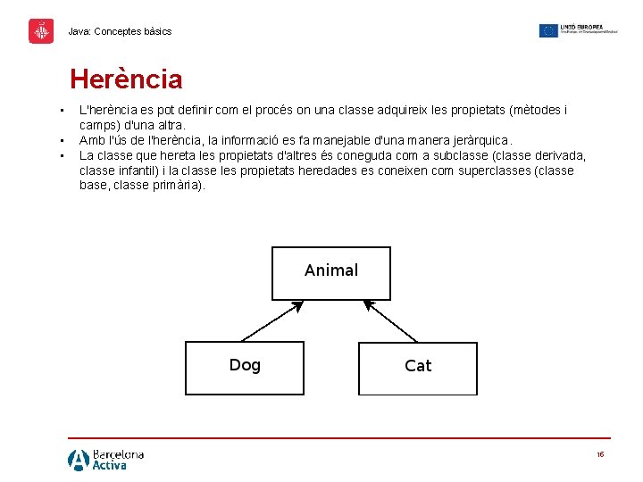 Java: Conceptes bàsics Herència • • • L'herència es pot definir com el procés