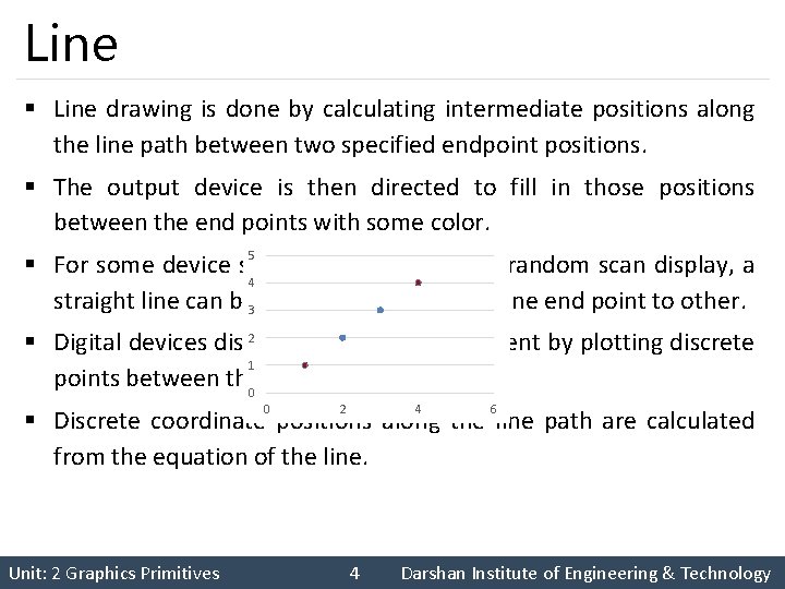 Line § Line drawing is done by calculating intermediate positions along the line path