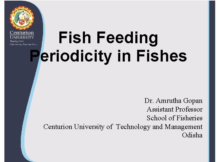 Fish Feeding Periodicity in Fishes Dr. Amrutha Gopan Assistant Professor School of Fisheries Centurion
