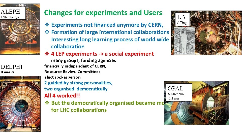 ALEPH J. Steinberger Changes for experiments and Users L 3 v Experiments not financed