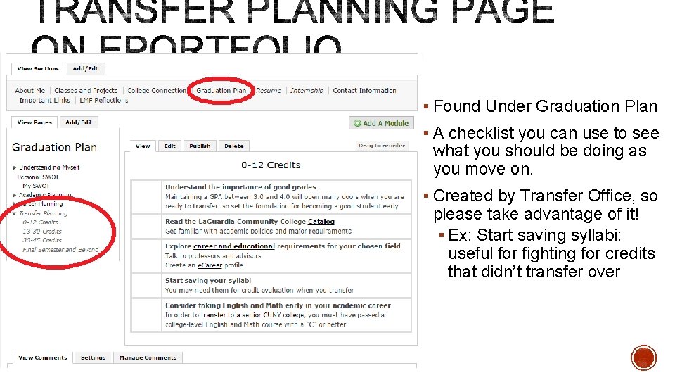 § Found Under Graduation Plan § A checklist you can use to see what