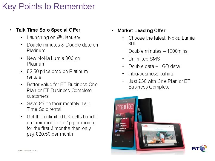 Key Points to Remember • Talk Time Solo Special Offer • Launching on 9