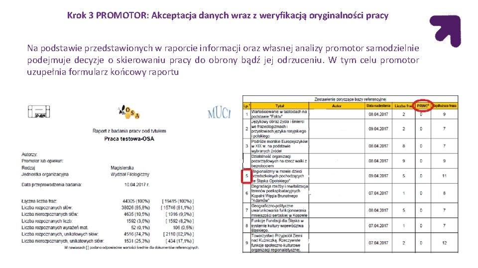 Krok 3 PROMOTOR: Akceptacja danych wraz z weryfikacją oryginalności pracy Na podstawie przedstawionych w Krok 3 PROMOTOR: Akceptacja danych wraz z weryfikacją oryginalności pracy Na podstawie przedstawionych w