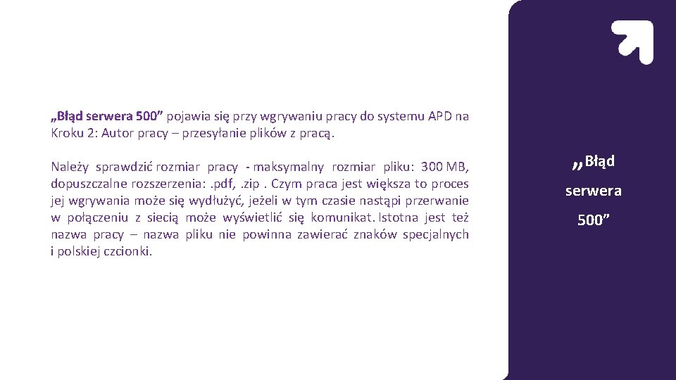 „Błąd serwera 500” pojawia się przy wgrywaniu pracy do systemu APD na Kroku 2: „Błąd serwera 500” pojawia się przy wgrywaniu pracy do systemu APD na Kroku 2: